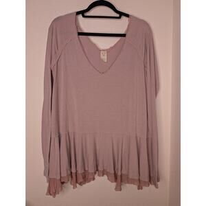 Free People Long Sleeve Tiered Flared Raw Hem Babydoll Tee M
